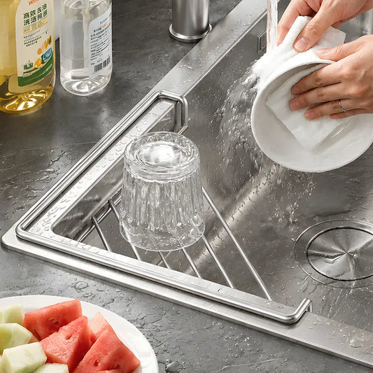 Stainless Steel Corner Sink Drying Rack & Strainer