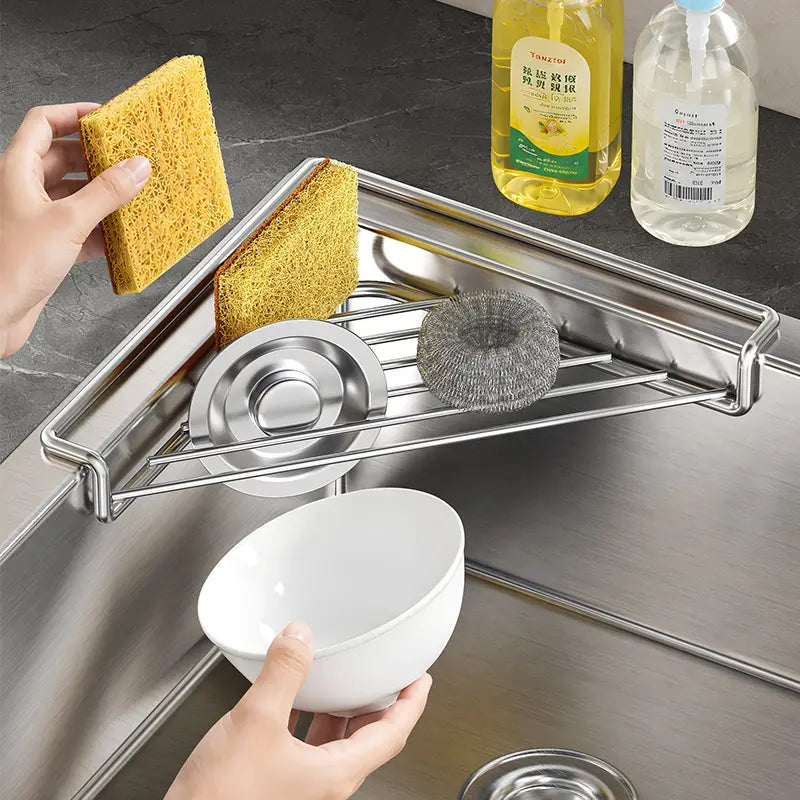 Stainless Steel Corner Sink Drying Rack & Strainer