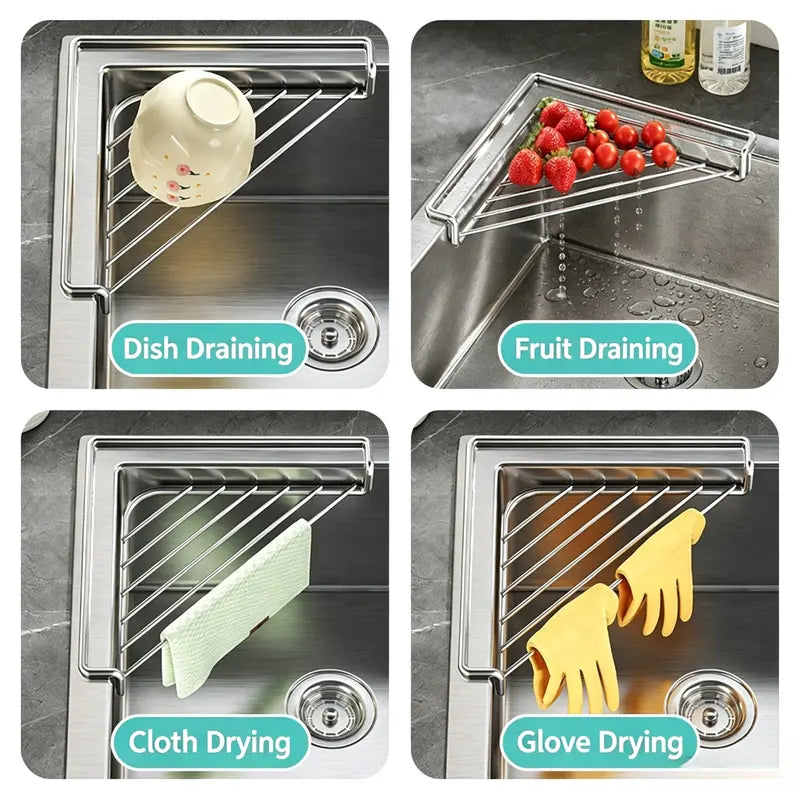 Stainless Steel Corner Sink Drying Rack & Strainer