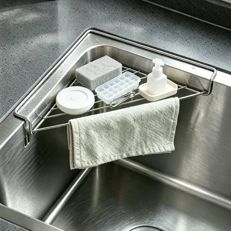 Stainless Steel Corner Sink Drying Rack & Strainer