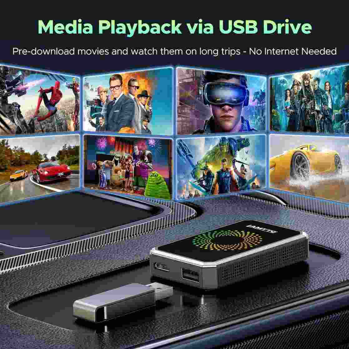 3-in-1 Wireless CarPlay Adapter with Built-In Video Streaming