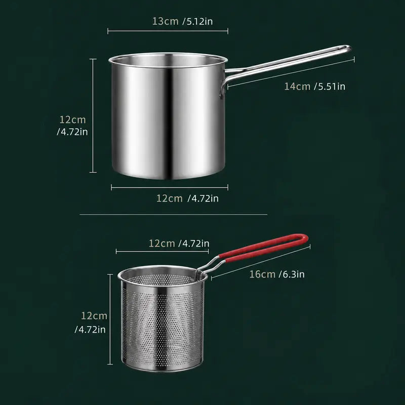 Compact Stainless Steel Deep Fryer Pot with Strainer Basket