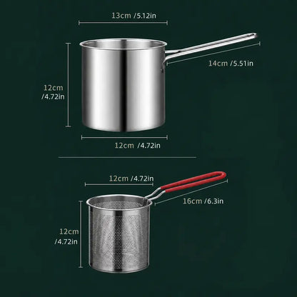 Compact Stainless Steel Deep Fryer Pot with Strainer Basket