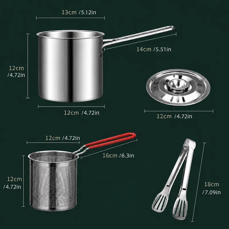 Compact Stainless Steel Deep Fryer Pot with Strainer Basket