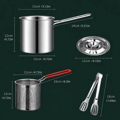Compact Stainless Steel Deep Fryer Pot with Strainer Basket