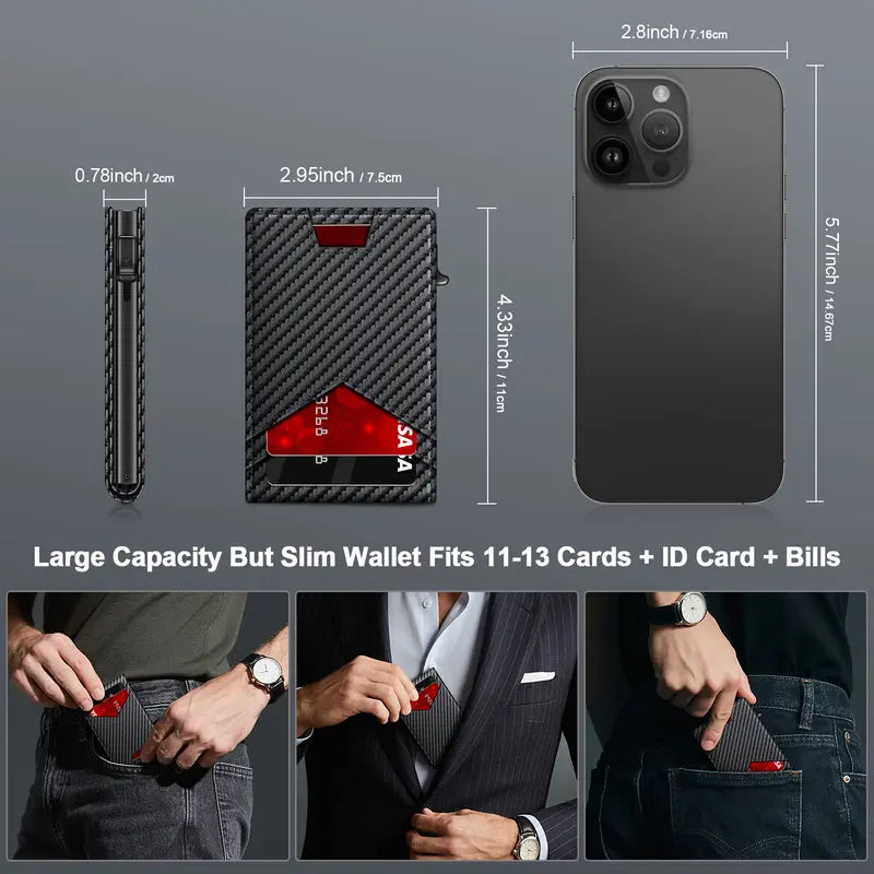 Pop-Up RFID Minimalist Carbon Fiber Wallet
