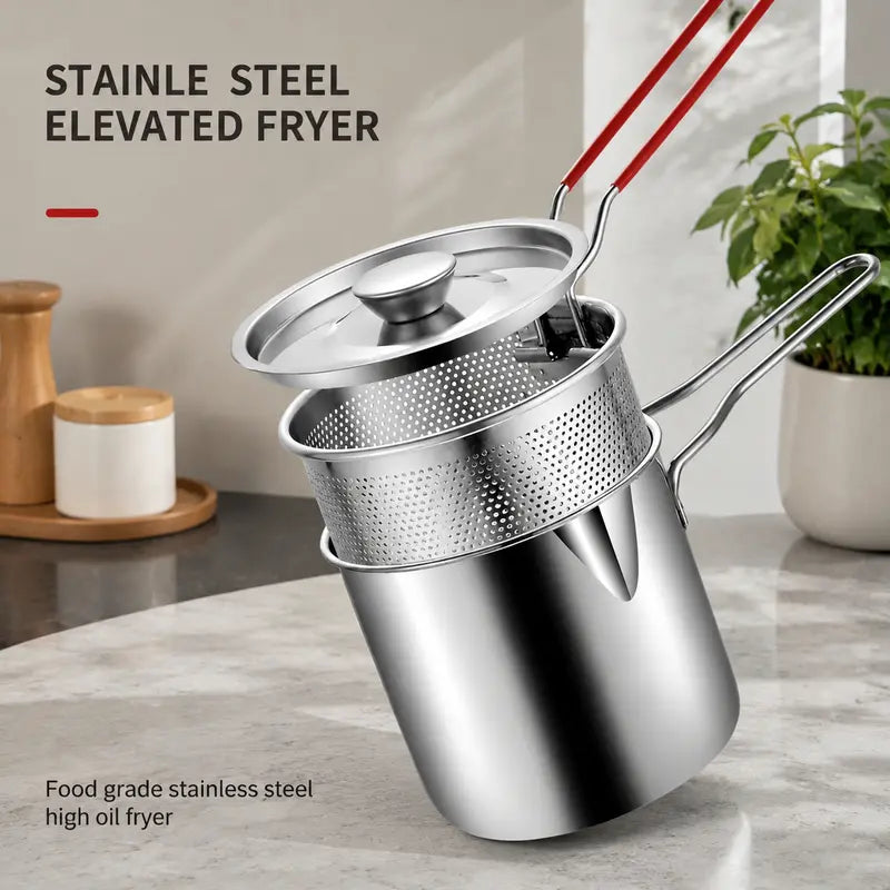 Compact Stainless Steel Deep Fryer Pot with Strainer Basket