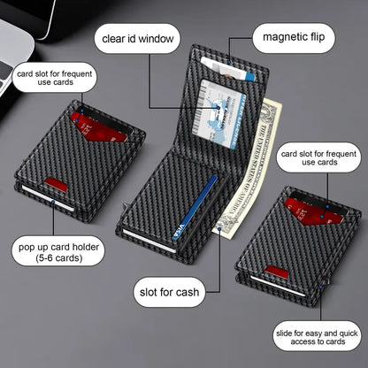 Pop-Up RFID Minimalist Carbon Fiber Wallet