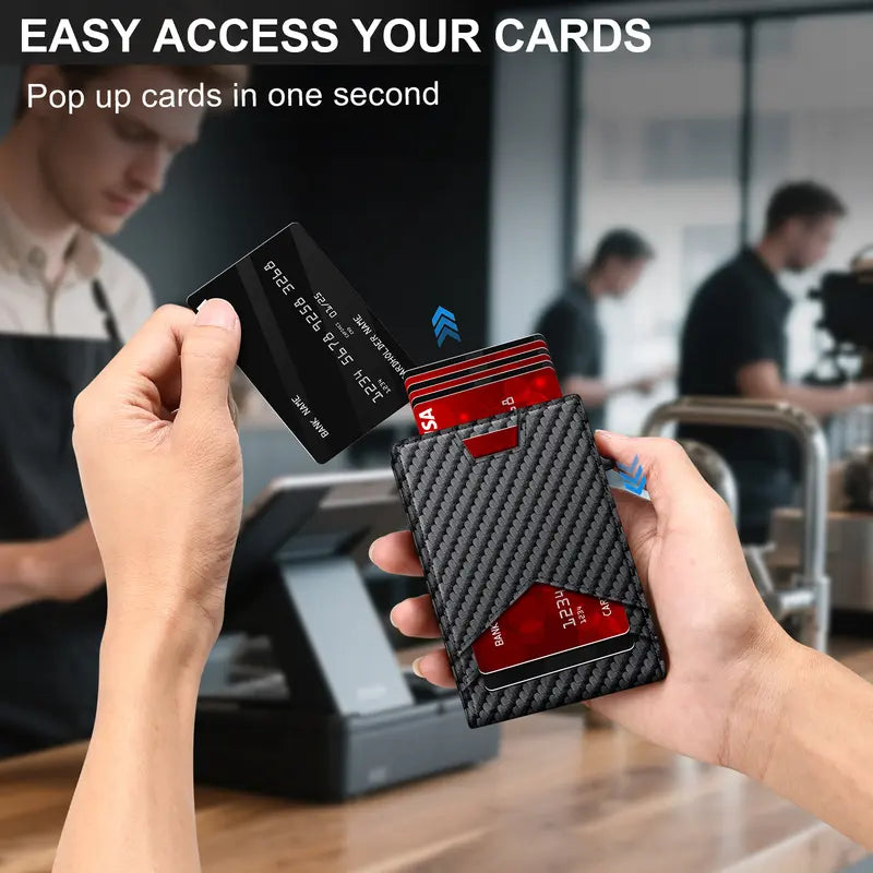 Pop-Up RFID Minimalist Carbon Fiber Wallet