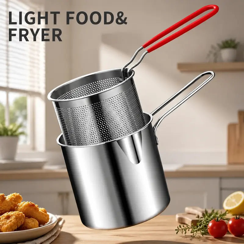 Compact Stainless Steel Deep Fryer Pot with Strainer Basket