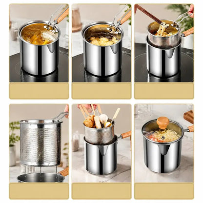 Compact Stainless Steel Deep Fryer Pot with Strainer Basket