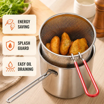 Compact Stainless Steel Deep Fryer Pot with Strainer Basket