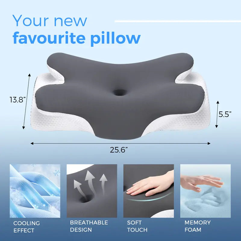 Ergonomic Cervical Contour Memory Foam Pillow for Instant Neck & Shoulder Pain Relief