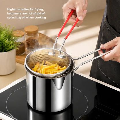 Compact Stainless Steel Deep Fryer Pot with Strainer Basket